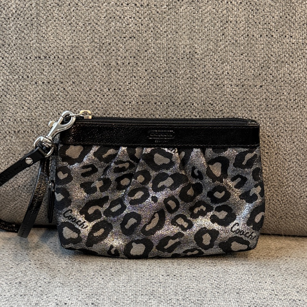 Coach Silver and Black Leopard Wristlet
